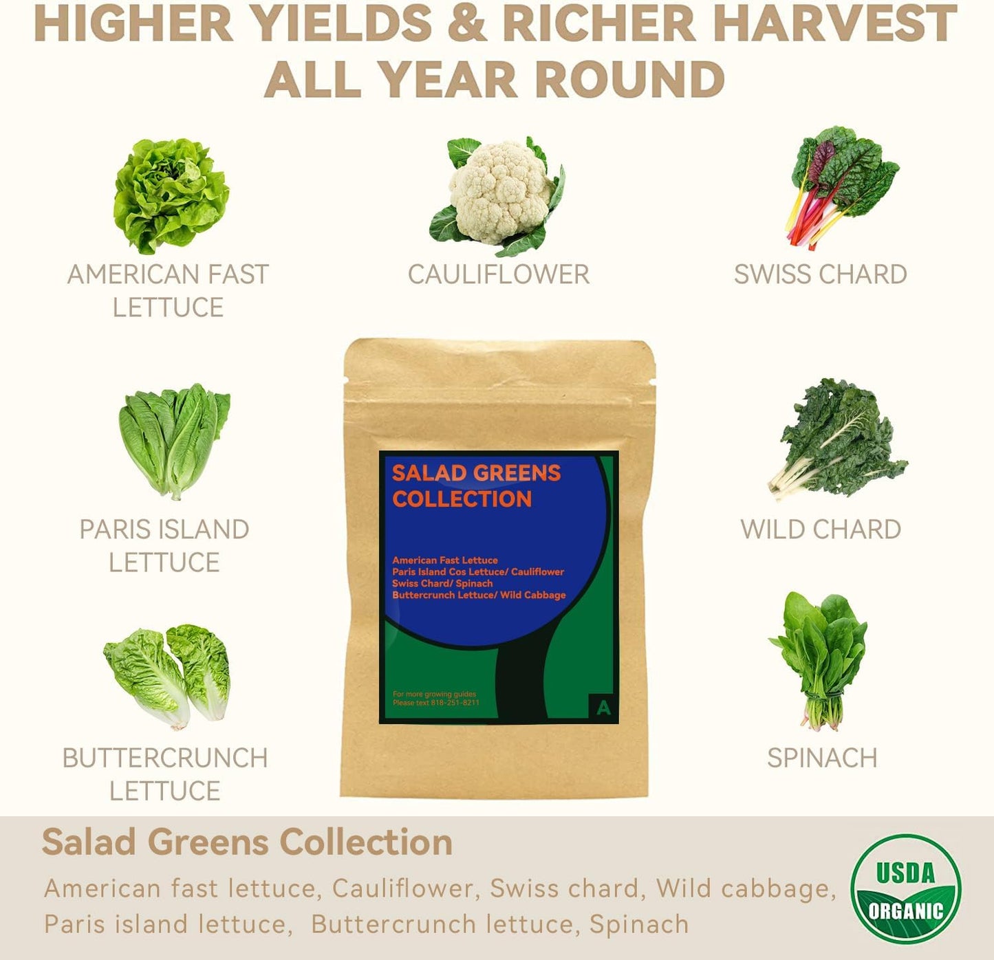 inbloom Salad Green Seed Pod Kit for AeroGarden, Ahopegarden, GARDENCUBE, MUFGA, 7 Pods (350+ Seeds with American Fast/Paris Island/Buttercrunch Lettuce, Swiss Chard, Spinach, Cauliflower, Cabbage)
