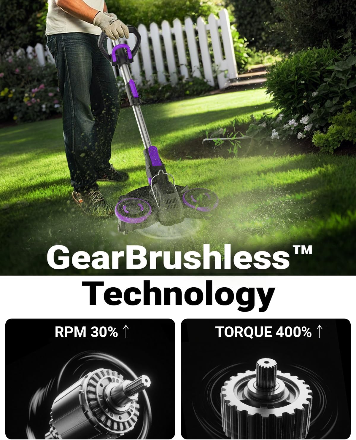 20V Cordless Weed Wacker, Brushless Motor, 3-in-1 Lawn Edger/Mower/Trimmer, 30 Min Runtime(One 4.0Ah Battery)
