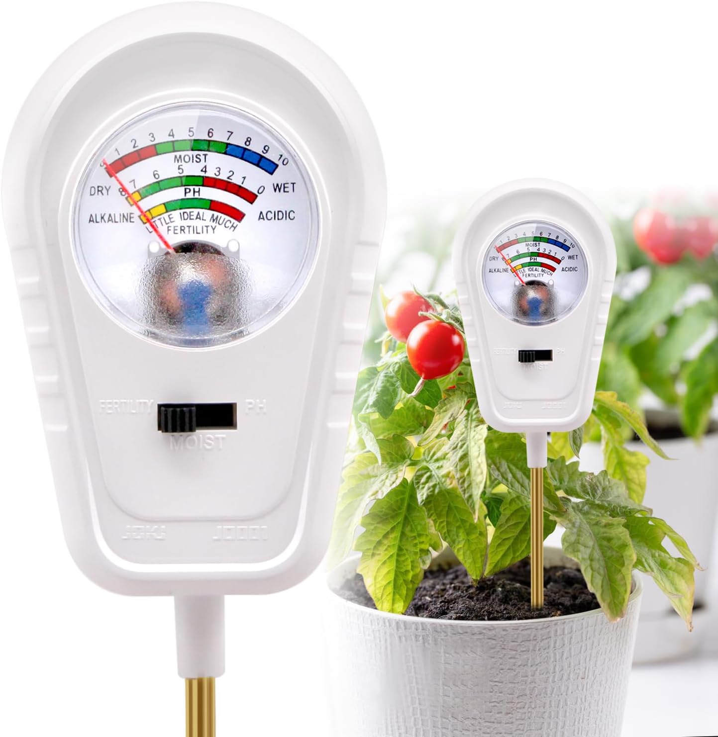 Soil Test Kit 3-in-1, Soil Moisture Meter, Soil PH Meter, Fertility Soil Tester, Soil Tester for Garden, Lawn, Farm, Outdoor & Indoor Use (Snow White)