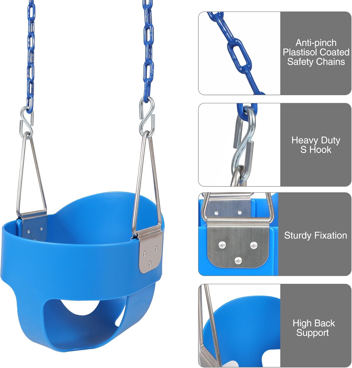 RedSwing High Back Full Bucket Swing with Heavy Duty Swing Seat Combo Pack (Triangle and Chain Dip), Tree Straps Included,Blue
