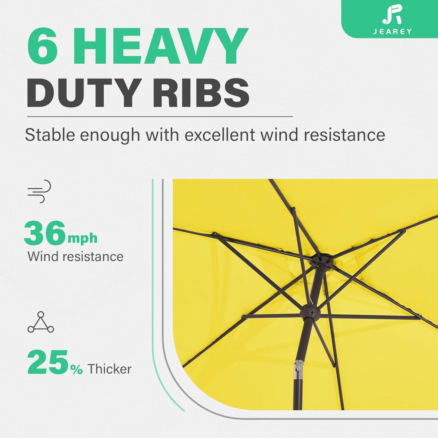 JEAREY 6.5x10 ft Rectangular Patio Umbrellas Outdoor Market Umbrella with Push Button Tilt and Crank, Rectangle Table Umbrella 6 Sturdy Ribs UV Protection for Pool Garden Backyard Deck, Yellow