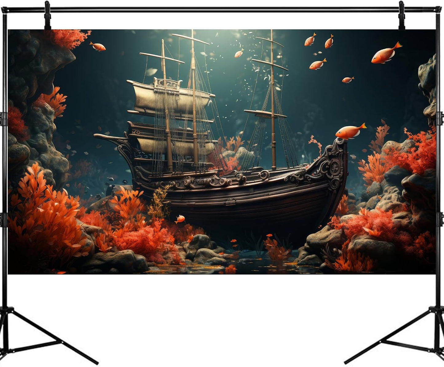 Pirate Shipwreck Aquarium Background Under The Sea Coral Reefs Fish Tank Background Underwater Sunken Ship Landscape Terrarium Background Tropical Sea Marine Life Aquarium Tank Background 24x12in