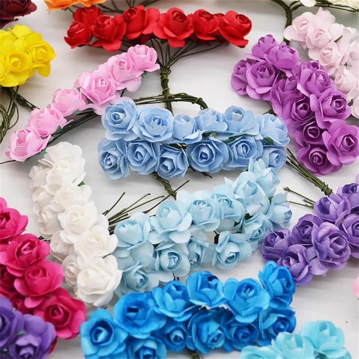 144 Pcs Artificial Mini Fake Rose Flower, Handmade Small Paper Flowers for Crafts Wedding Bouquet Mini Paper Flowers with Stems for DIY Crafts Gift Wreath Scrapbooking HairClips Decoration(Red)
