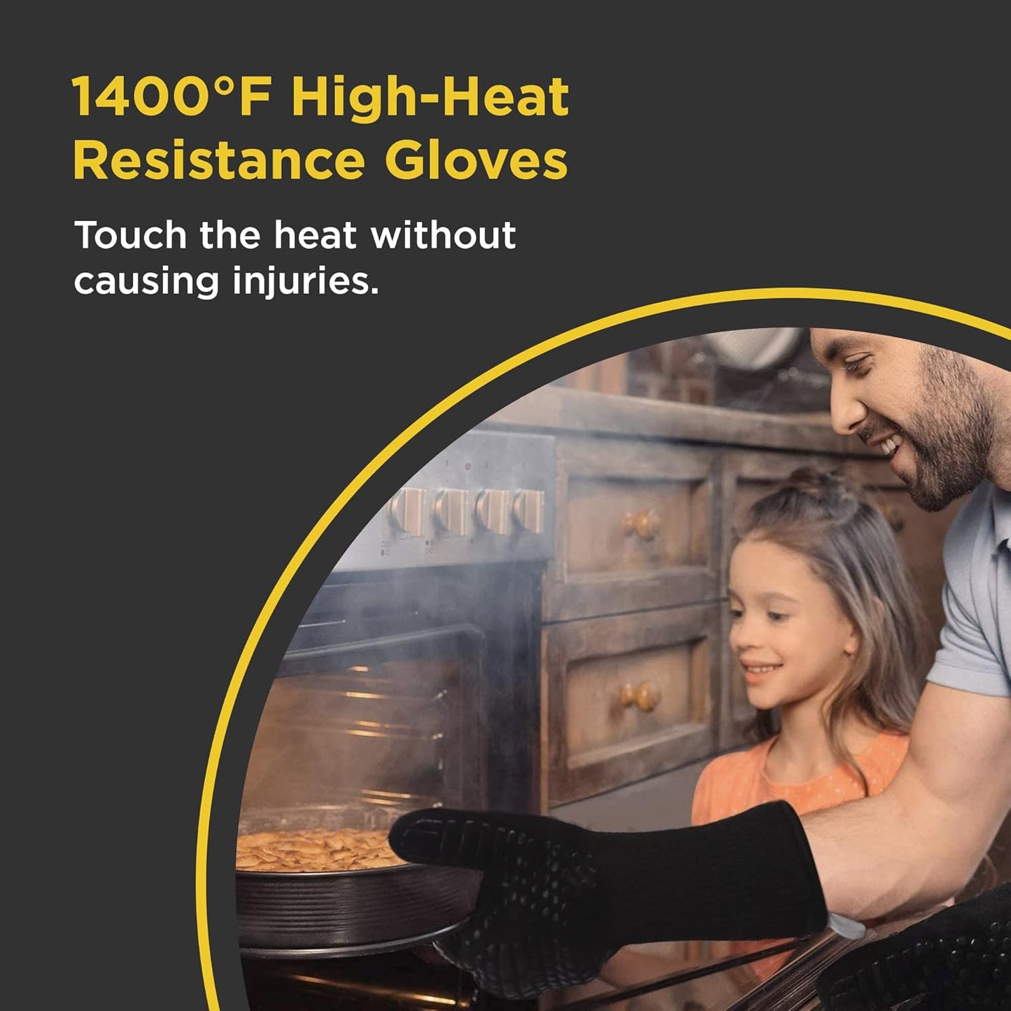 Insulated BBQ Heat Resistant Gloves - Neoprene & Polyester Barbecue Grilling Gloves with Silicone Pads for Gas Grill & Charcoal Grills Outdoor Cooking - 1400°F High Heat Fire BBQ Mittens by O-Yaki