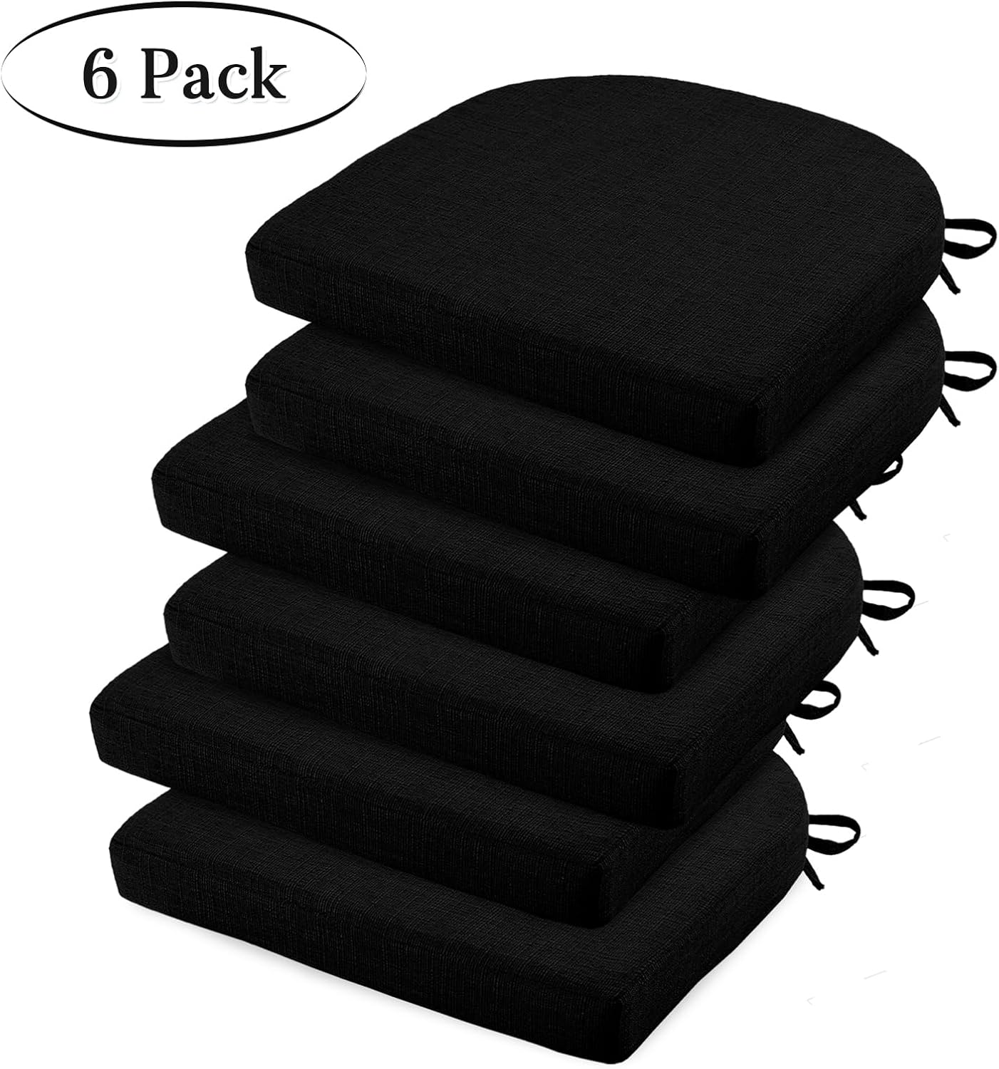 Basic Beyond Chair Cushions for Dining Chairs 6 Pack, Kitchen Chair Cushions with Ties and Non Slip Backing, 16 x 16 inches Chair Pads for Dining Chairs (Black)