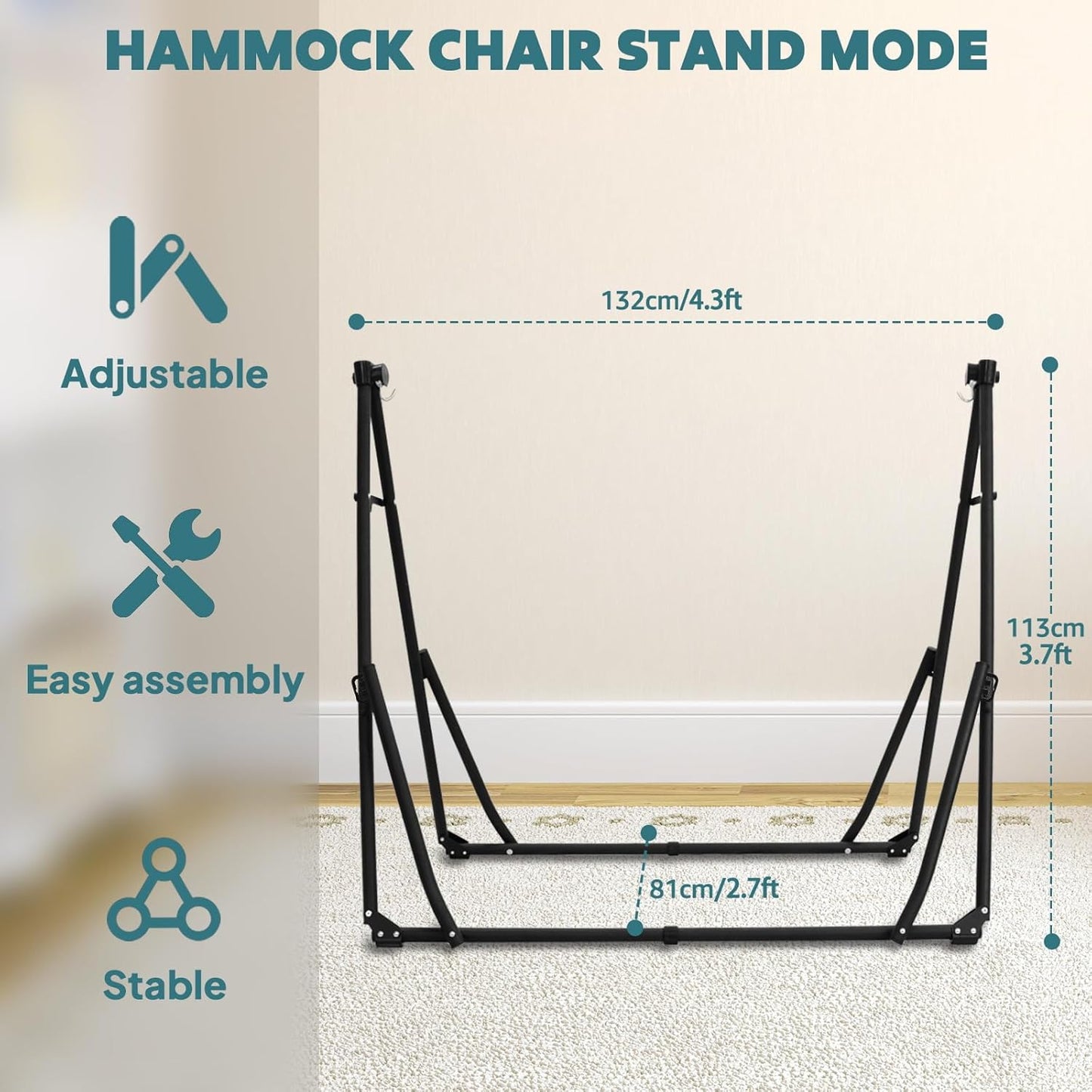 Anyoo 2 in 1 Hammock and Swinging Chair with Collapsible Steel Stand & Carrying Case,Portable & Adjustable,Easy Set Up for Outdoor,Indoor,Porch Swing,Patio,Garden,Camping Trip