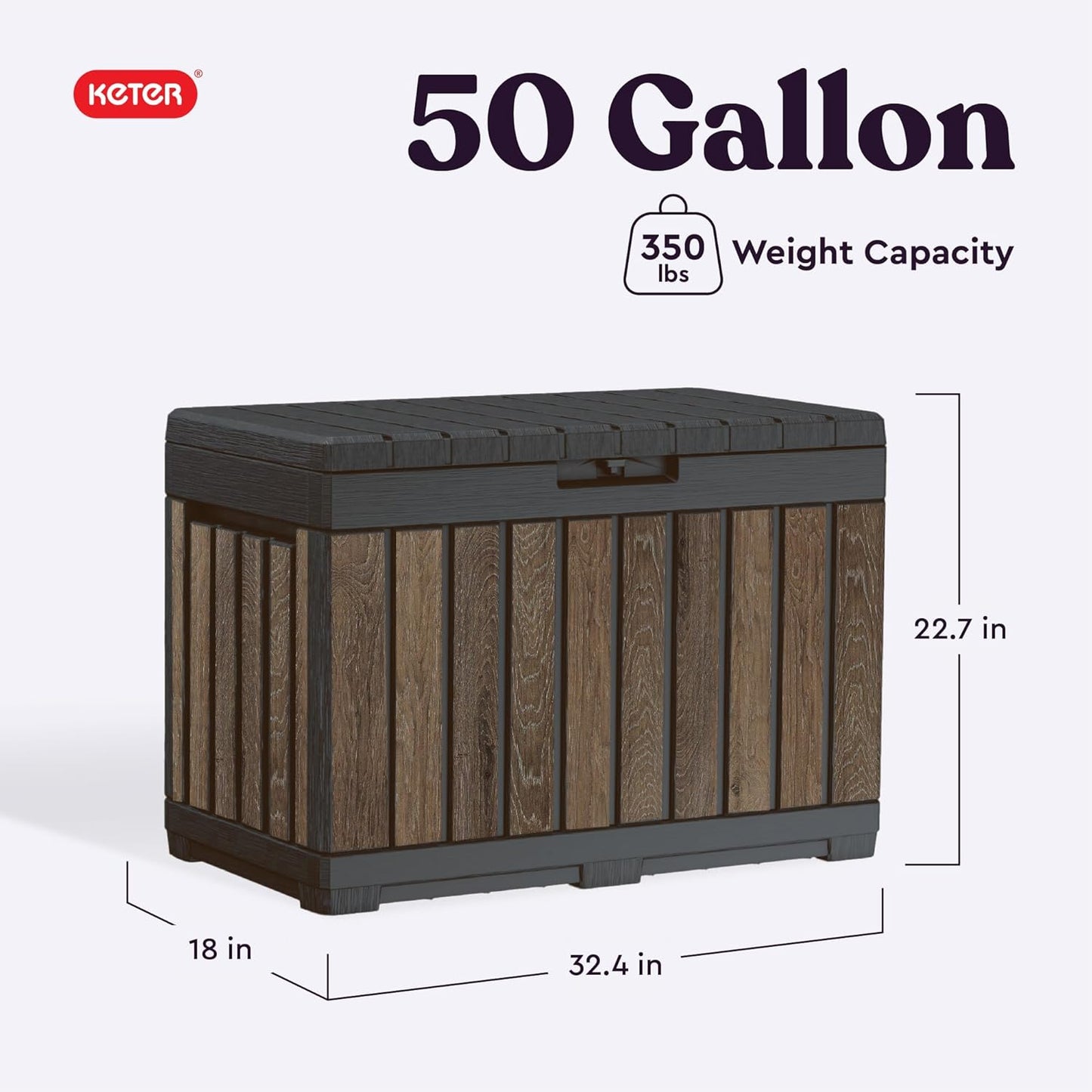 Keter Signature Everwood 50 Gallon Resin Outdoor Storage Box and Patio Furniture Side Table for Pool and Garden Accessories, Walnut