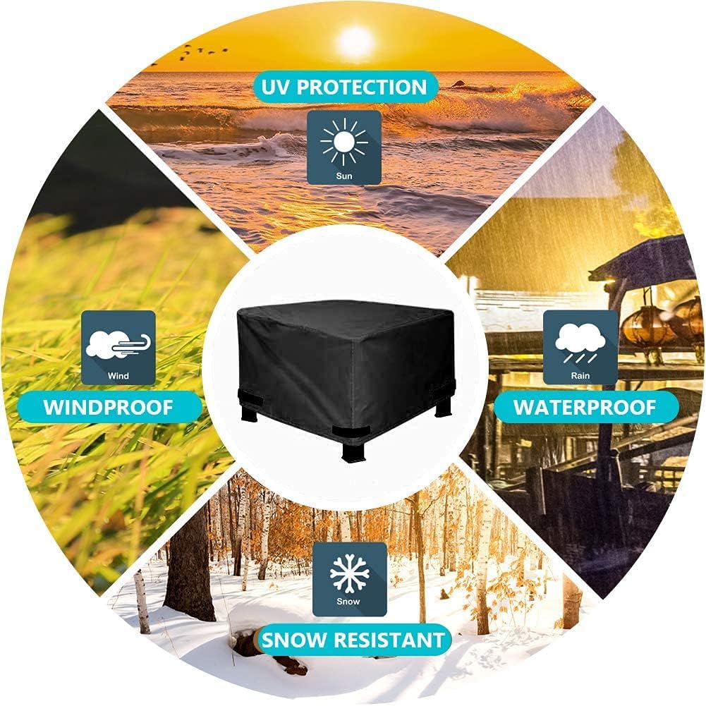 Fire Pit Cover, 36" x 36" x 20" Square Gas Fire Pit Cover, Waterproof 600D Heavy Duty Square Patio FirePit TableCover, Full Coverage Dustproof Anti UV Outdoor FirePitCover