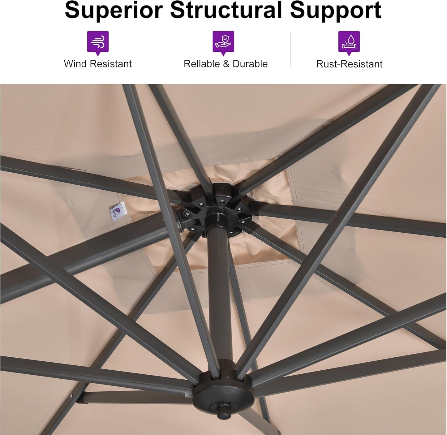 PURPLE LEAF 10 Feet Patio Umbrella Outdoor Cantilever Round Umbrella Aluminum Offset Umbrella with 360-degree Rotation for Garden Deck Pool Patio, Beige