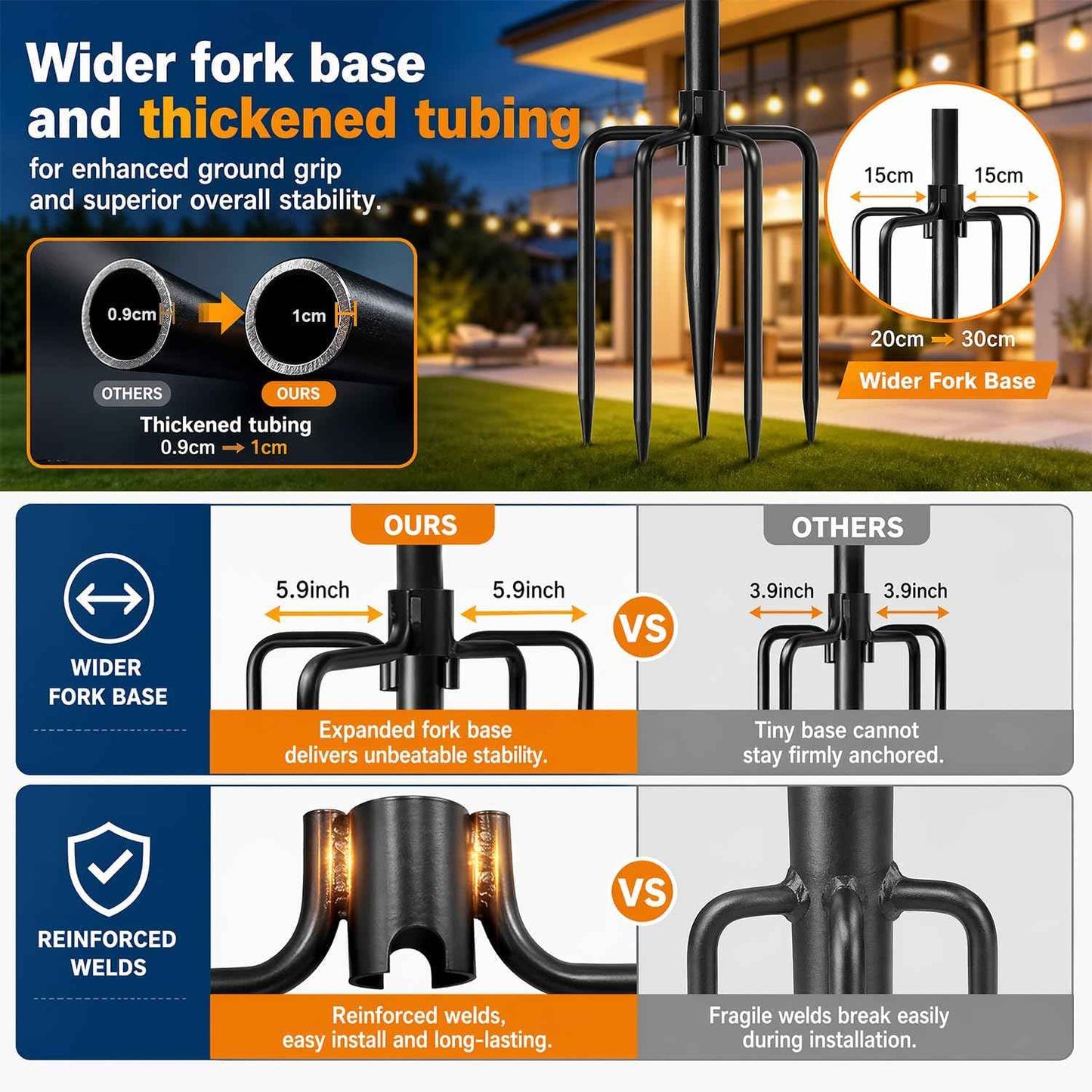 85 Inch Shepherds Hooks for Outdoor,Heavy Duty Shepherds Hooks for Outdoor with 5 Prong Base, Adjustable Stand Hanger for Garden Plant, Hummingbird Feeder, Lantern, Hanging Wedding Decor (2 Pack)