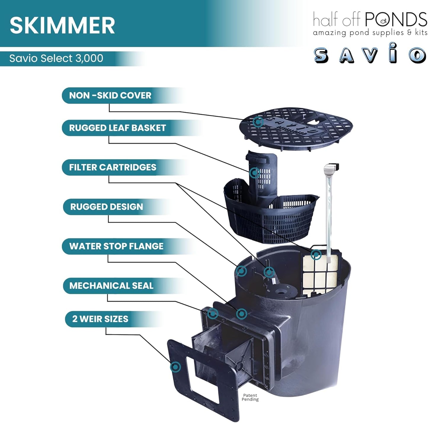 HALF OFF PONDS Savio Select 3,000 GPH Submersible Pump Pond Kit with 15' x 25' EPDM Rubber Pond Liner, UV Clarifier for Water Garden & Koi Pond