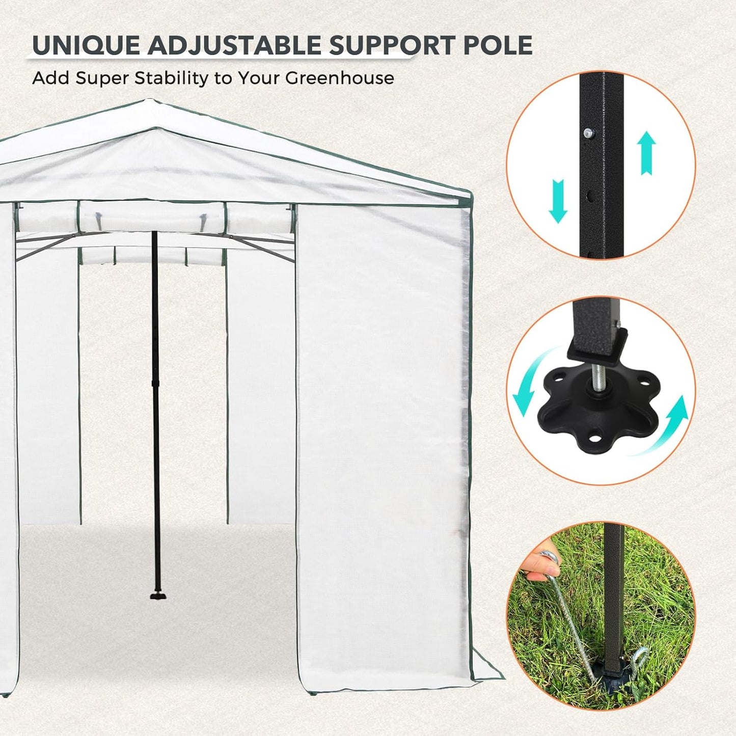 EAGLE PEAK Instant Pop-up Greenhouse, Indoor Outdoor Plant Gardening Green House, Roll-Up Zipper Doors and Side Windows, Heavy Duty Walk in 12x8 ft, Woven PE Cover, White