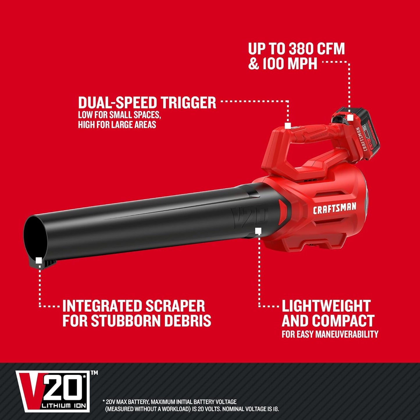 CRAFTSMAN V20 Cordless Axial Leaf Blower Kit with 4.0 Ah Battery and Charger (CMCBL700M1) (Renewed)