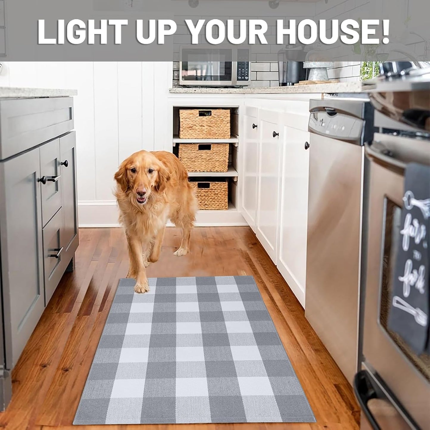 IOHOUZE Buffalo Plaid Checkered Rug 27.5" X 43" Front Door Mats, Washable Area Rugs for Front Porch Decor, Spring Summer Welcome Mats Outdoor, Gray White Rug for Farmhouse/Entryway/Home Entrance