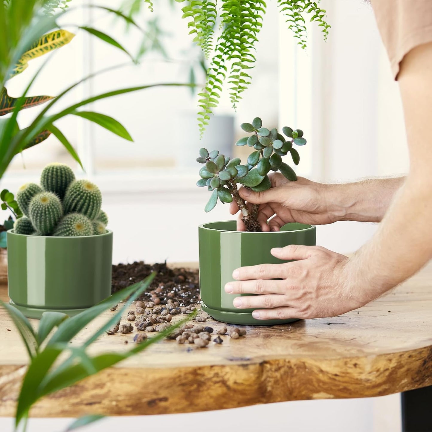 EFISPSS Ceramic Plant Pots, 4+5+6 Inch Pots for Indoor Plants, Planter Pot with Drainage Hole,Flower Pots for Succulent Cactus,Set of 3 - Patina