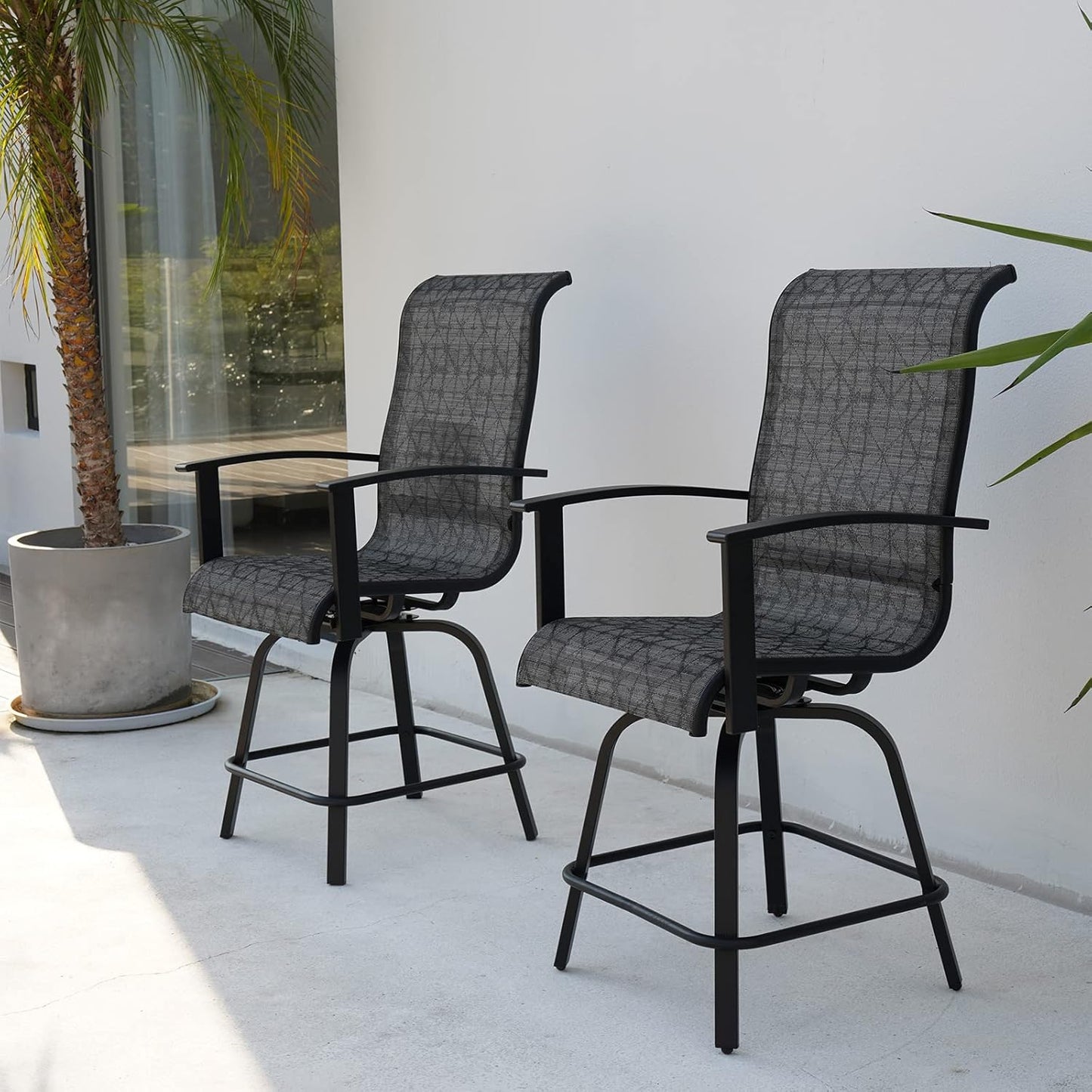 Grand patio Outdoor Swivel Bar Stools with Armrests & Backs, Set of 4 (Black & Grey Plaid)