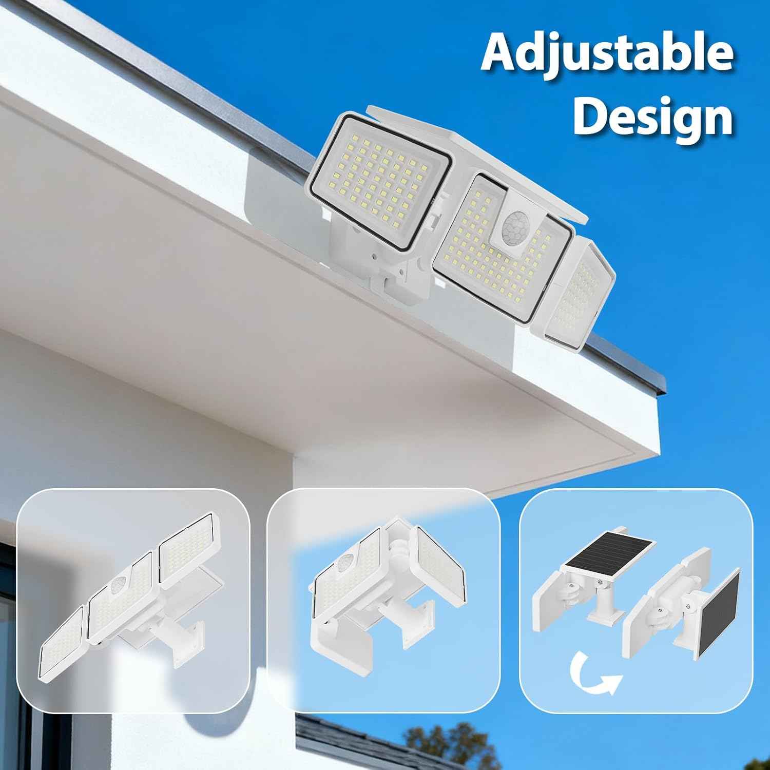 INCX 156 LED Solar Motion Lights Outdoor 2 Pack, 3 Heads Solar Security Lights with Motion Sensor IP65 Waterproof, Flood Lights for Wall, Patio, Garden, Porch, Garage White