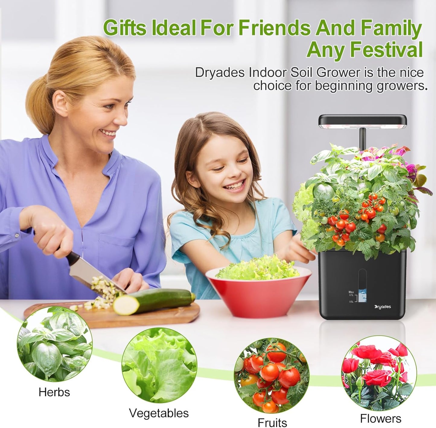 Indoor Garden Growing Systems Self-Watering Plant Pot Smart Gardening System with 17 Watts LED Grow Light Auto Timer Gardening Plant Gifts for Mom Plant Pot for vegetables herbs(No Seeds&Soil)