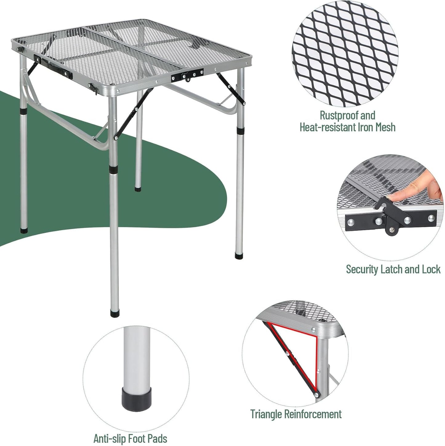 RedSwing Portable Grill Table for Outside, Aluminum Folding Grill Stand Table for Outdoor Camping Picnic BBQ, Lightweight Adjustable Height, 24"x24"x9.8"/27" Sliver