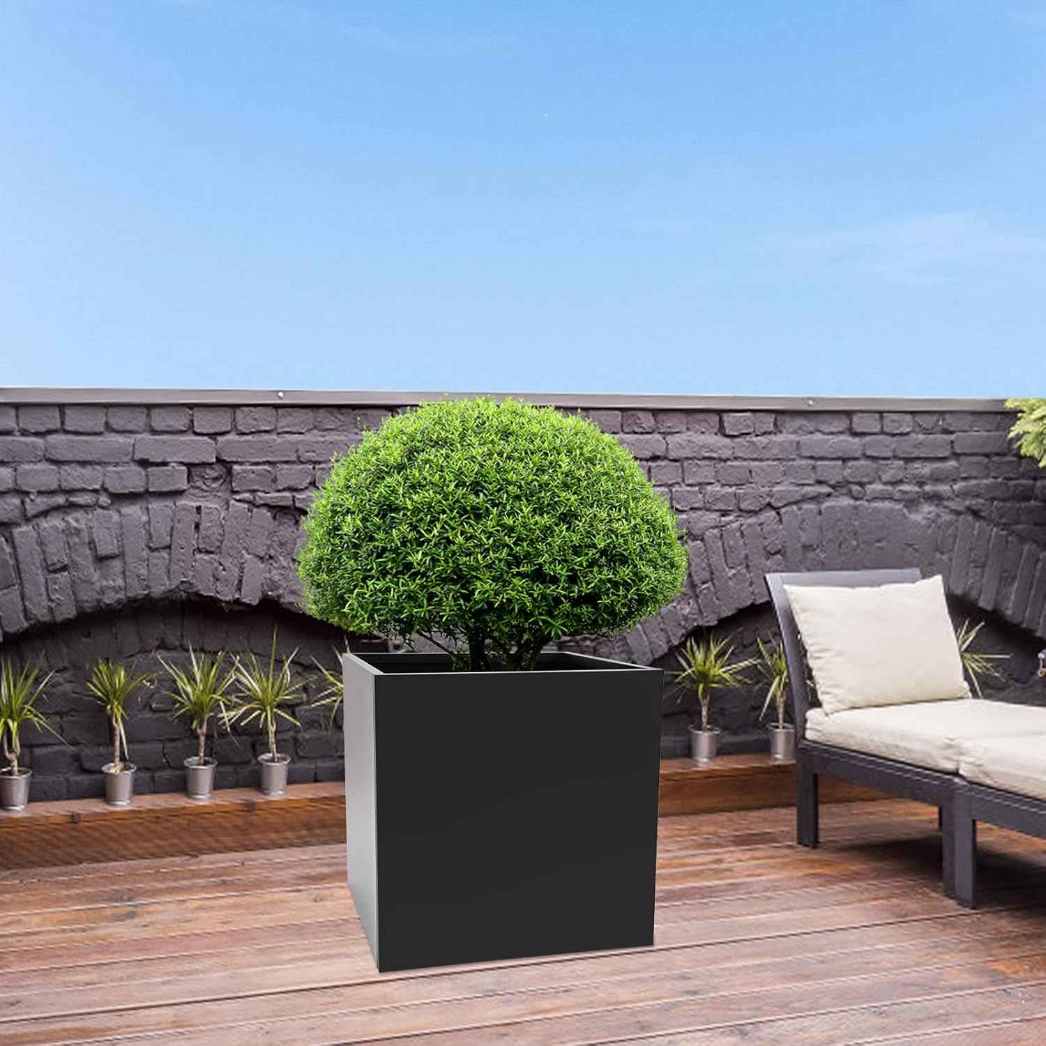 Large Black Square Planter Box, Square Indoor Outdoor Planters, Heavy Duty Cube Steel Planter, Modern Metal Flower Pot Container for Gardening Balconies Gardens Decorating (26 x 26 x 26 inch)