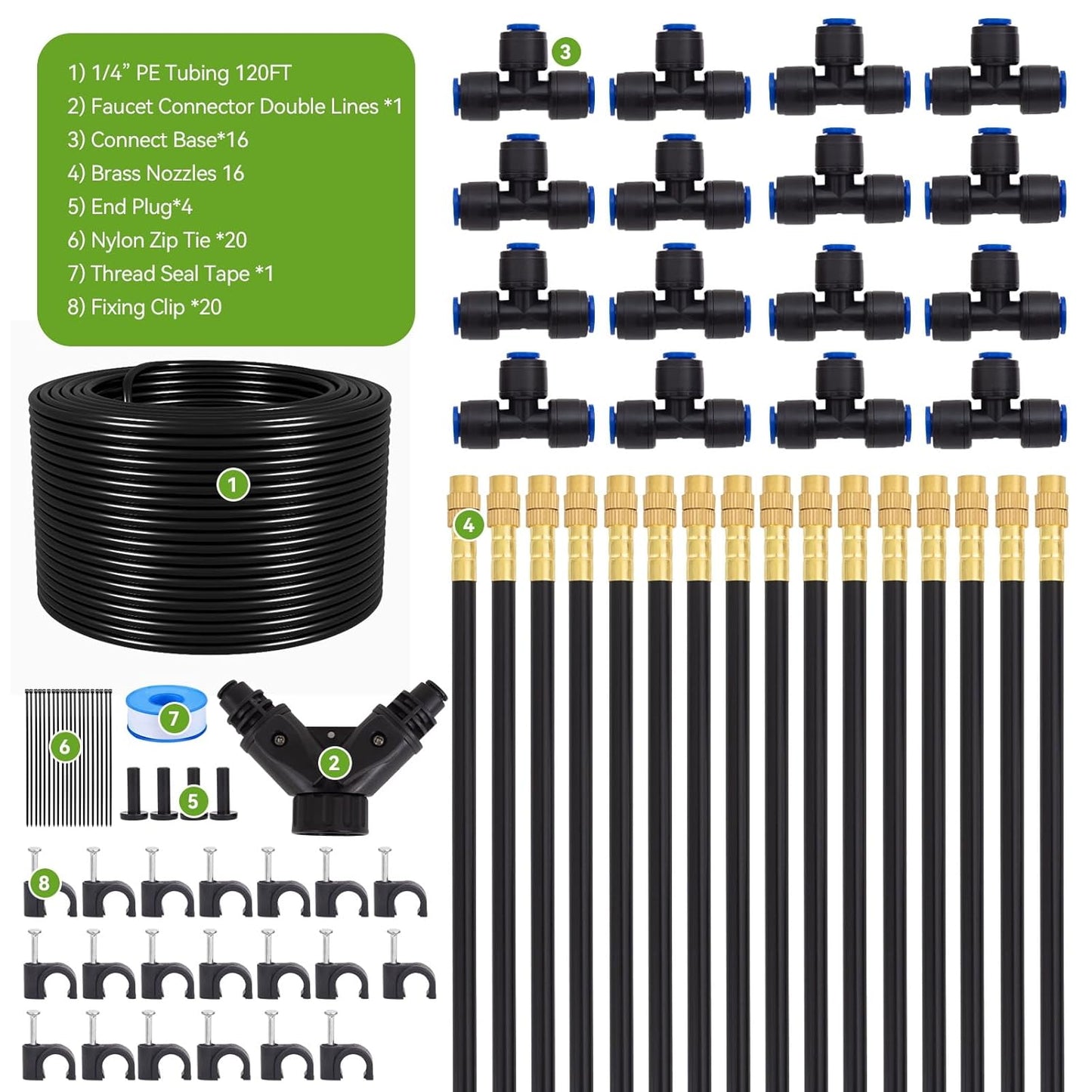 1/4" 120Ft Garden Drip Irrigation System with 16pcs 360°Adjustable Brass Nozzles & Bendable Rod, 2026-Upgraded Watering System Kit for Outdoor Raised Bed, Potted Plant, Yard, Greenhouse