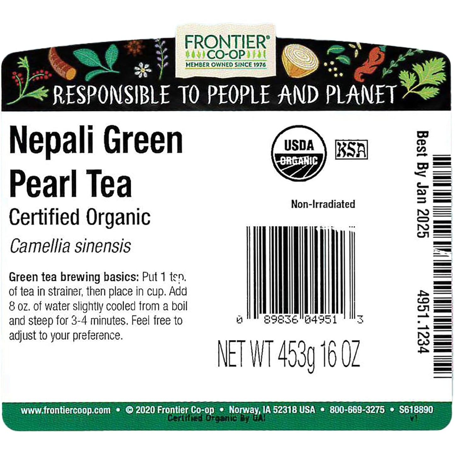 Frontier Bulk Nepali Green Pearl Tea, Organic, 1 Pound