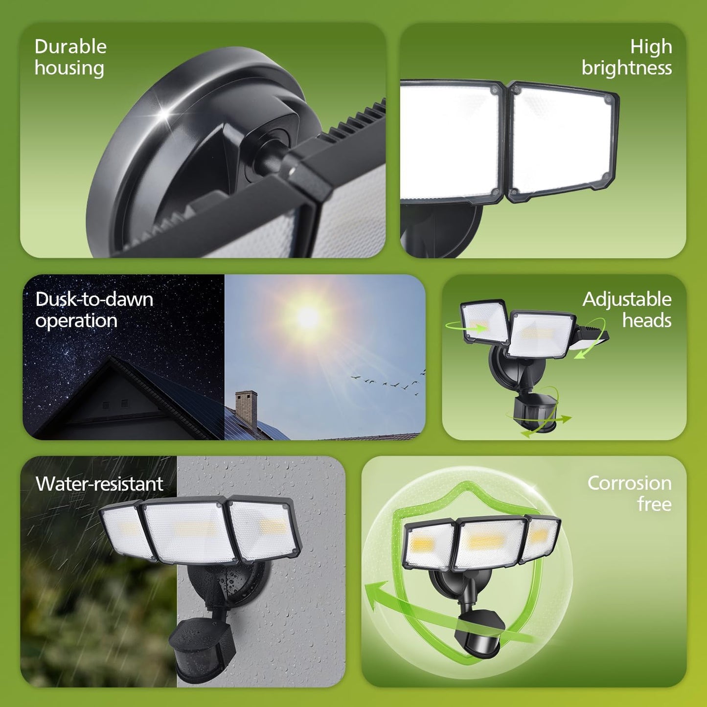 Philips 72W 7400LM LED Security Lights w/PIR Motion Sensor Outdoor, 5000K Daylight Dusk to Dawn Aluminum Flood Light, 3 Adjustable Heads, Waterproof for Garage, Yard, Porch