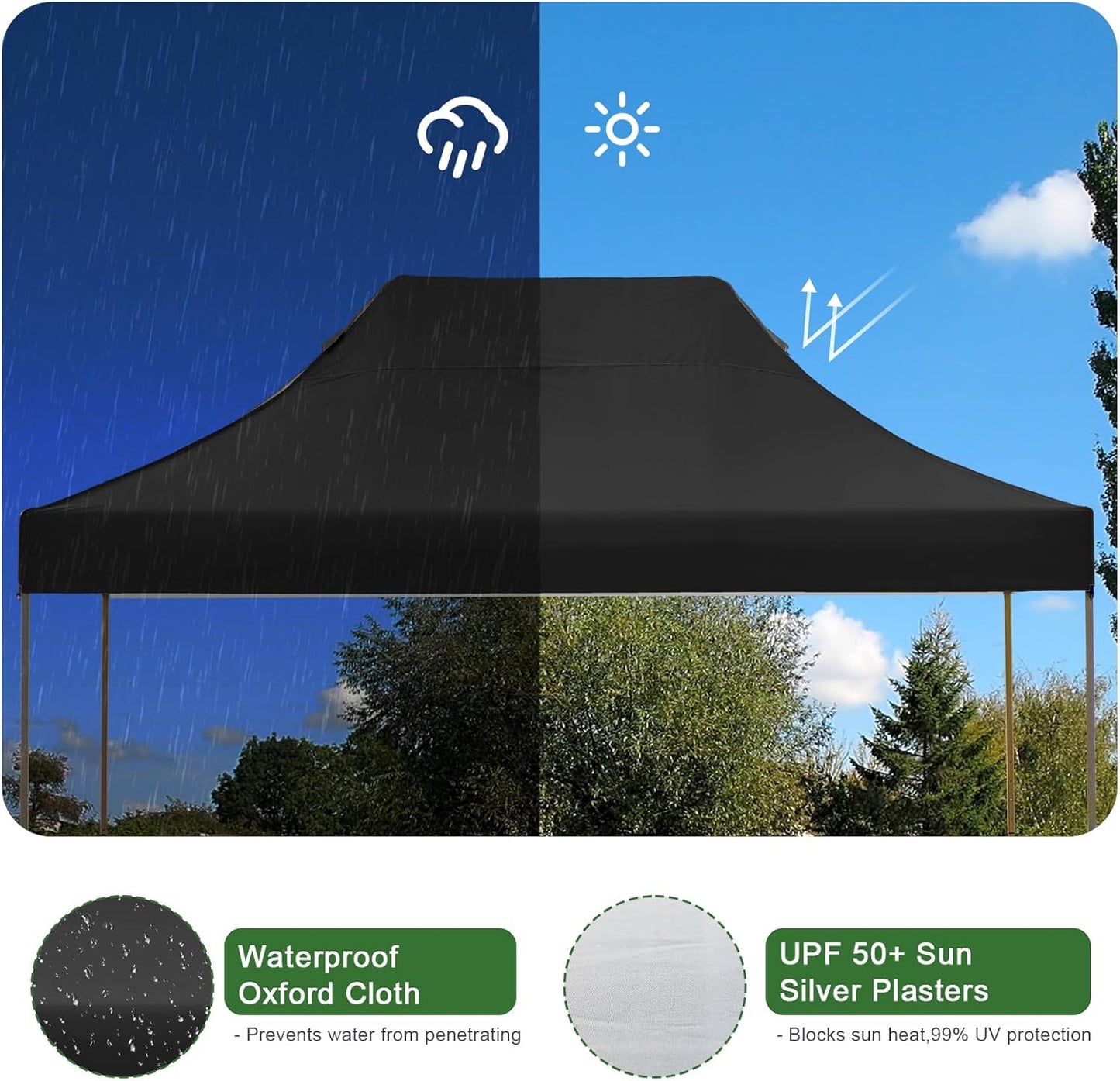 10x15 Heavy Duty Pop Up Canopy Tent, Outdoor Commercial Easy Up Canopy Outdoor Party Tents with 3 Removable sidewalls and Wheeled Bag for Events, Parties, Weddings(Black)