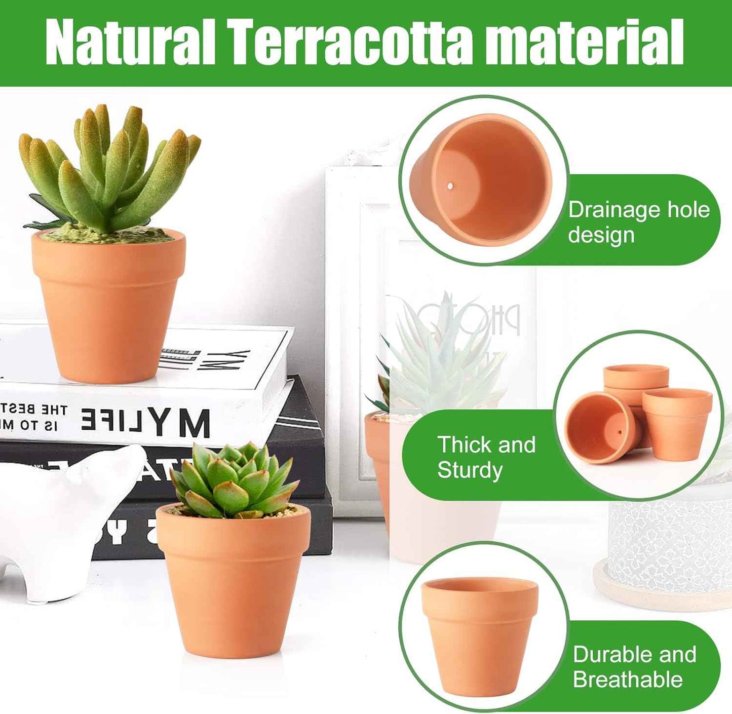 Baxrou Terra Cotta Pots, 24 Pack 3.15 Inch Mini Clay Pot with Drainage Holes,Cactus Flower Nursery Terracotta Pots for Indoor/Outdoor Succulent Plants, Crafts, Wedding Favor