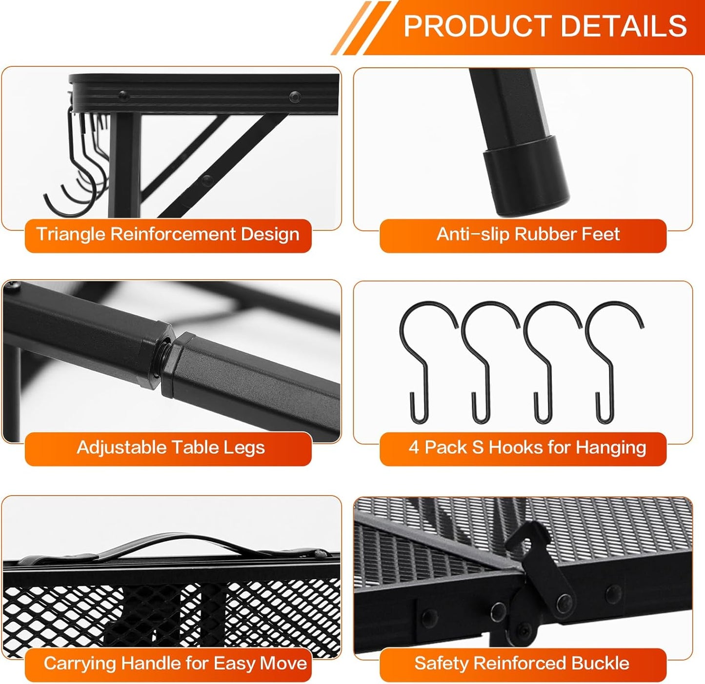 Outdoor Picnic Camping Table, Folding Grill Metal Table 3 Ft - Portable, Lightweight, Compact & Height Adjustable Collapsible Patio BBQ Table with Trash Bag Holder