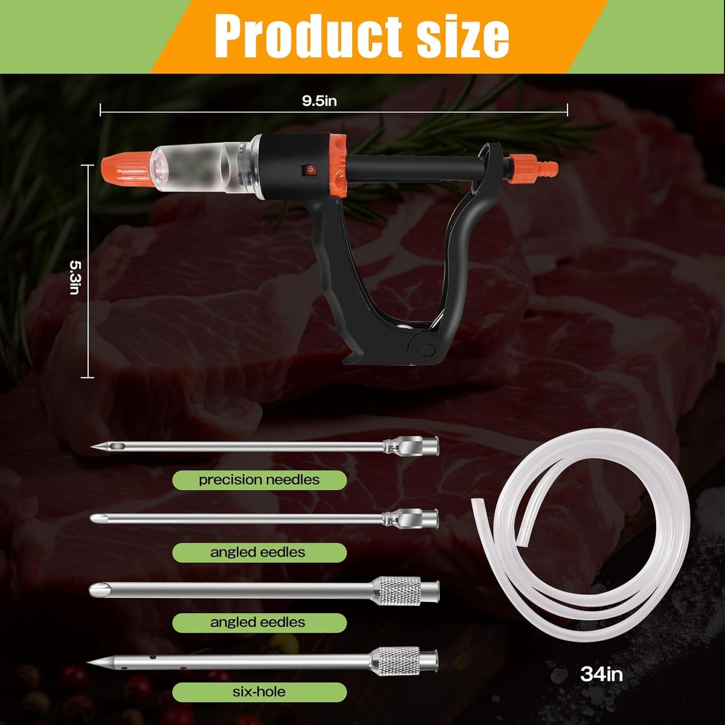 Premium Marinade Injector Syringe – Adjustable Flow (5ml/10ml/15ml), 4 Stainless Steel Needles, Meat Injector for Turkey, BBQ, Chicken, Beef, Pork, Brisket, Smoking & Holiday Cooking