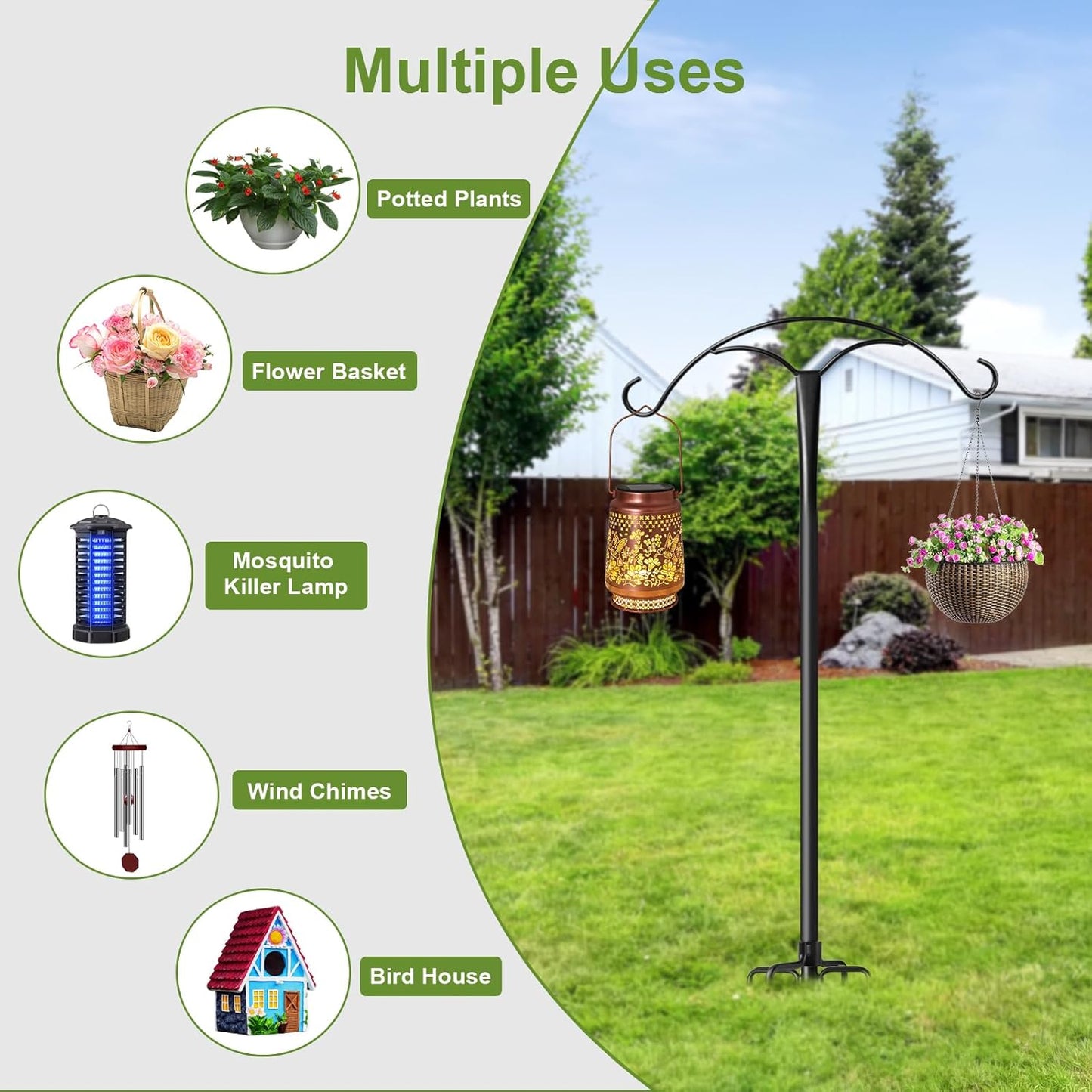 85 Inch Shepherds Hooks for Outdoor,Heavy Duty Shepherds Hooks for Outdoor with 5 Prong Base, Adjustable Stand Hanger for Garden Plant, Hummingbird Feeder, Lantern, Hanging Wedding Decor (2 Pack)