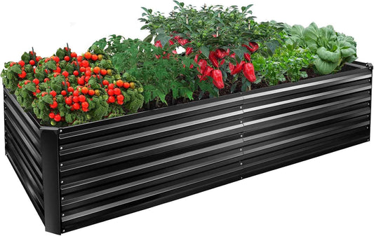 Metal Raised Bed Garden Bed Kit, 8x4x2ft Tall Galvanized Planter Raised Garden Boxes Outdoor, Large Metal Raised Garden Beds for Flowers, Vegetables, Herbs