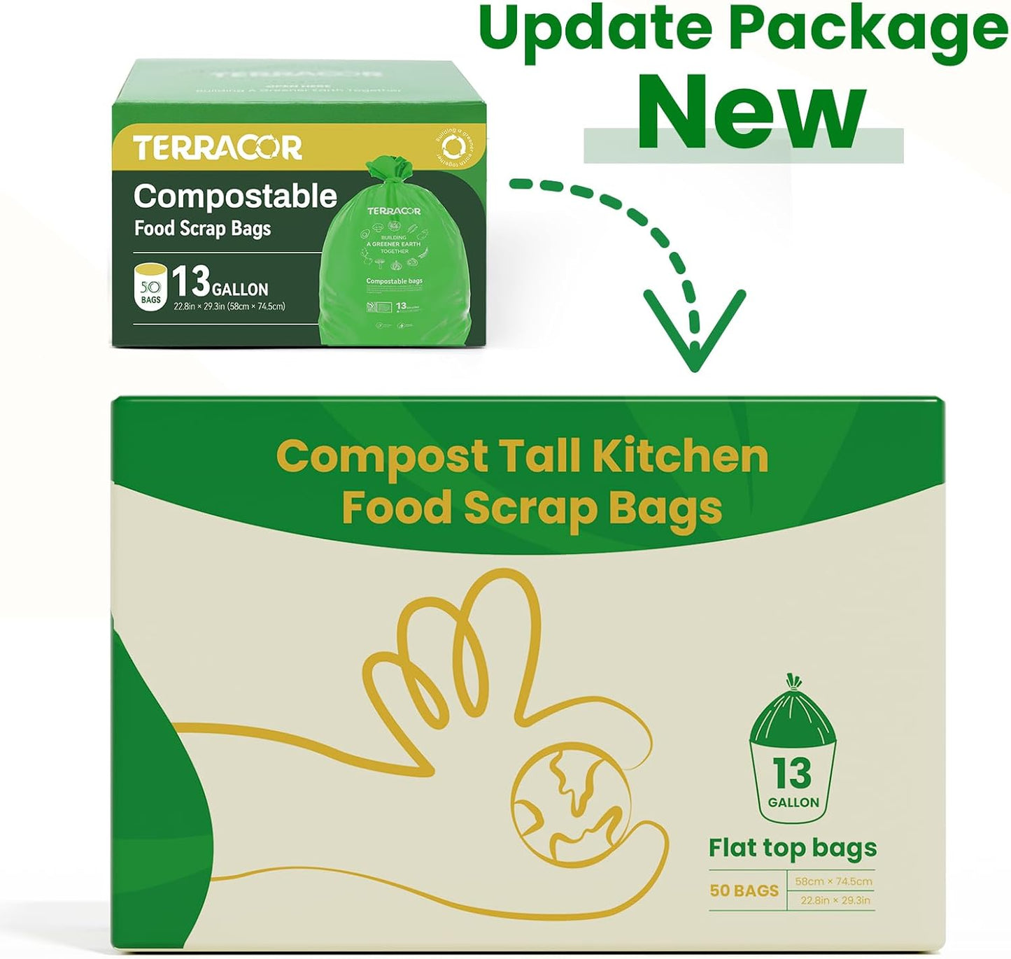 13 Gallon Compostable Trash Bags,50 Count, Heavy Duty Tall Kitchen Food Scrap Waste Bag,Certified BPI and ASTM D6400 Standard