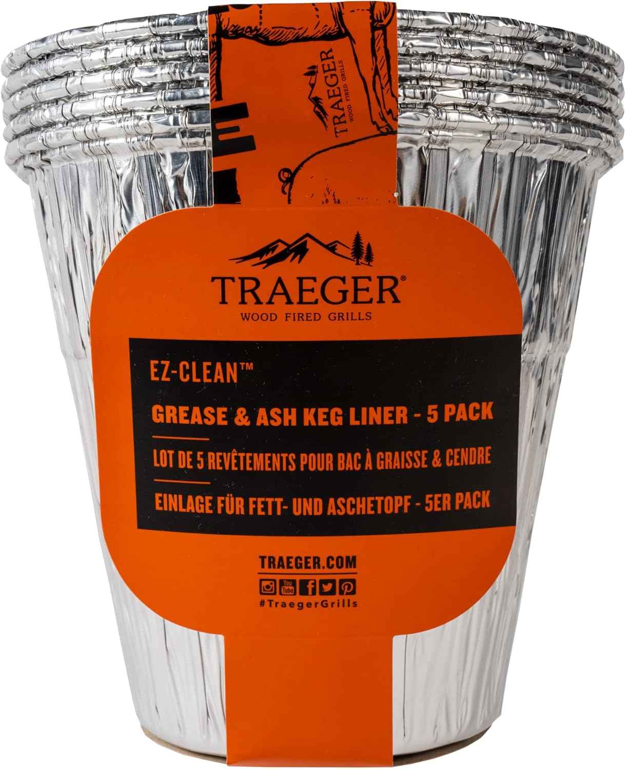 Traeger Grills BAC608 Grease & Ash Keg Liner Grill Accessory 5-Pack