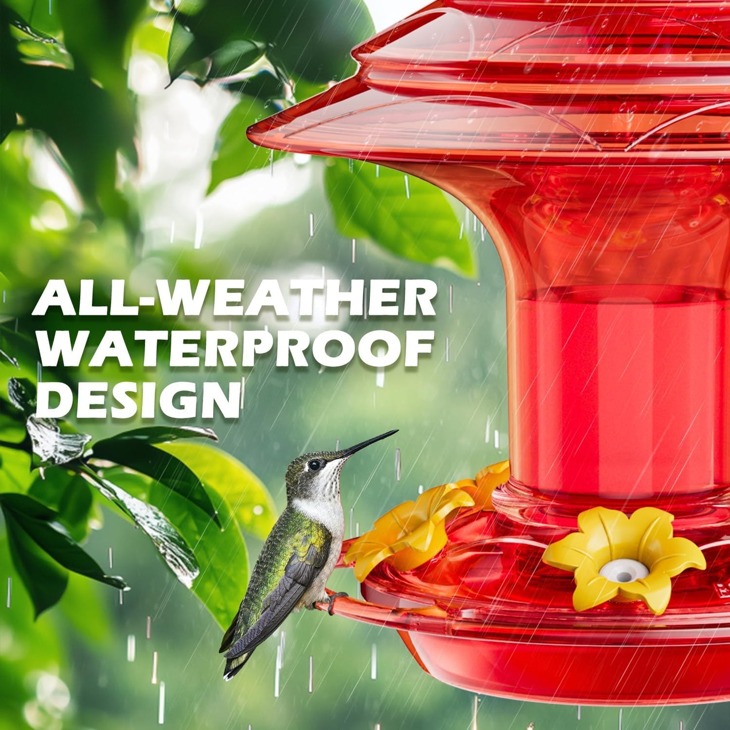 Birdream Hummingbird Feeder for Outdoors Hanging, 20oz Hummingbird Feeders with 5 Bee Guard Feeding Ports & Built-in Ant Moat Brush Leak-Proof for Outside Gifts for Women - Solid Red