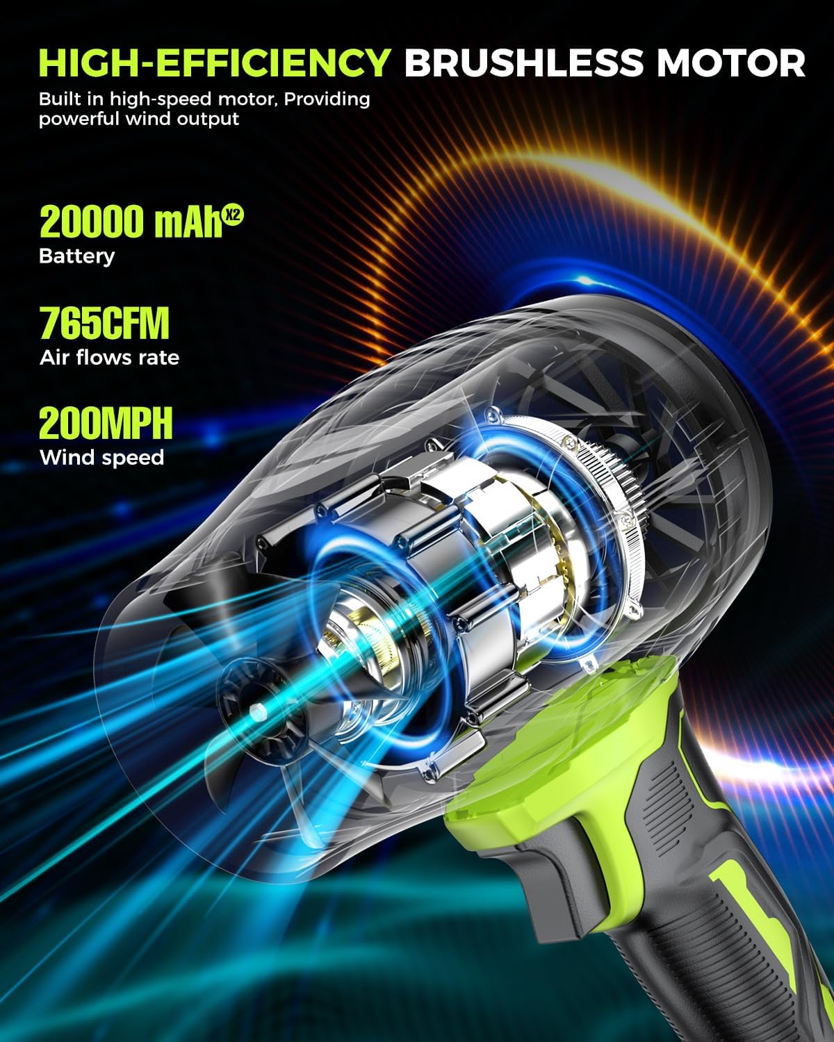 Leaf Blower Cordless with Battery and Charger,800,000 RPM,Extended Nozzle,Lightweight Handheld Design,Blower for Patio Cleaning,car Blowing Water,Blowing Leaves and Dust（Grass Green）