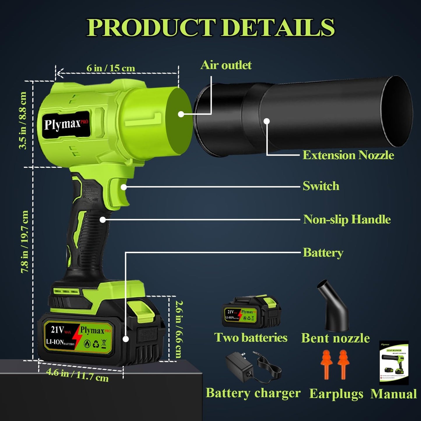 Cordless Leaf Blower, 800,000 RPM Electric Leaf Blower, Handheld Leaf Blower Cordless with 2×4.0Ah Batteries & Charger,Air Blower with 2-Speed Nozzles for Patio,Lawn Care,Dust,Snow & Car Drying
