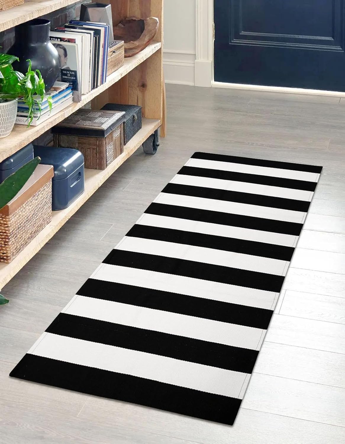 IOHOUZE Black White Striped Rug -2x4.3 Front Door Mats Outdoor,Washable Rug for Front Porch Decor,Spring Summer Welcome Mats Outdoor Indoor, Doormat for Farmhouse/Entryway/Home Entrance