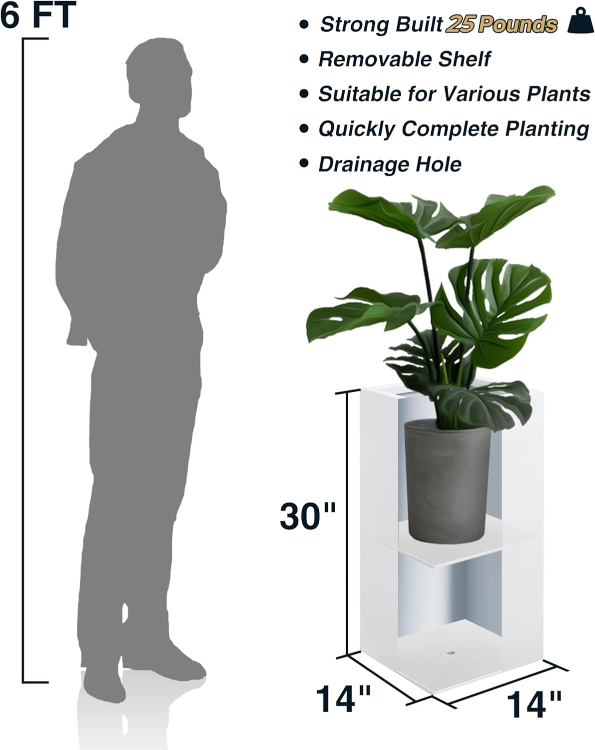 Metallic Heavy Large Planter Box for Outdoor or Indoor, Tall Metal Planters, Rectangular Flowerpot for Front Porch, Garden, Patio ‎25Pounds Pure White, No Assembly 1 Pack
