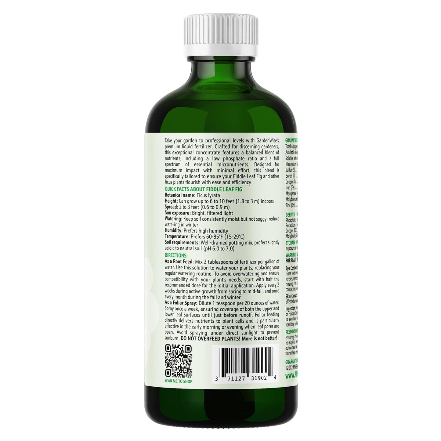 3-1-2 Liquid Fertilizer Concentrate with Micronutrients - Optimal Fiddle Leaf Fig Plant Food, Ideal for Ficus Lyrata & Fig Trees, Gold Leaf Enhanced Indoor Plant Fertilizer (16 OZ)