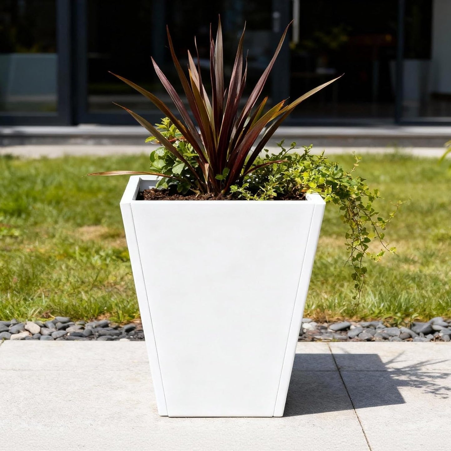 Planter Box for Outdoor Plants, Large Garden Box, Modern Raised Garden Bed, Outdoor Planters All-Weather Use with Drainage Holes for Patio Porch Balcony Deck Yard (White, 20" x 22")