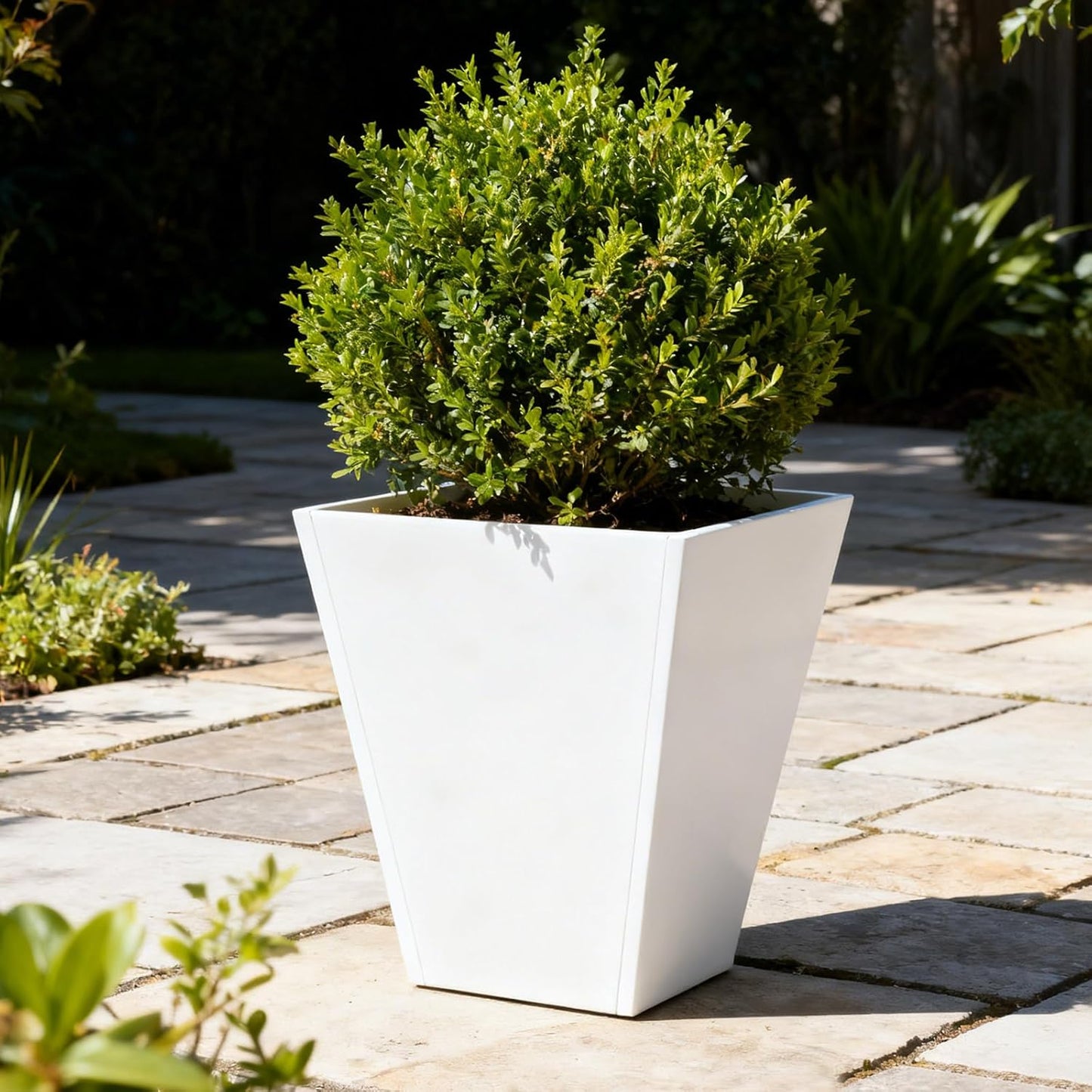 Planter Box for Outdoor Plants, Large Garden Box, Modern Raised Garden Bed, Outdoor Planters All-Weather Use with Drainage Holes for Patio Porch Balcony Deck Yard (White, 20" x 22")