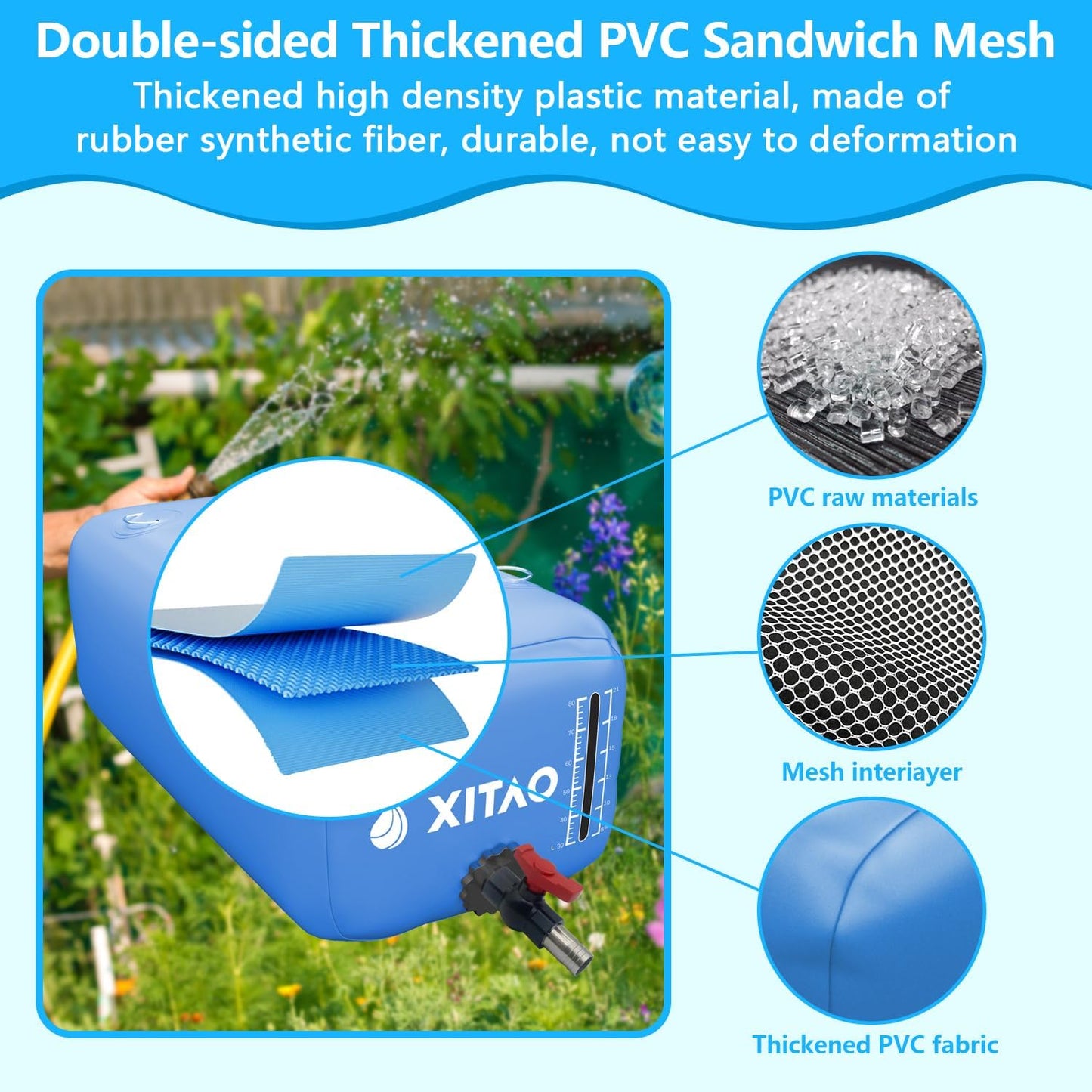 XITAO 29Gal Large Capacity Water Storage Bladder Containers w/Water Level Indicator Portable Foldable Emergency Water Tank Bag for RVs, Drought Resistance, Fire Prevention, Agricultural Irrigation