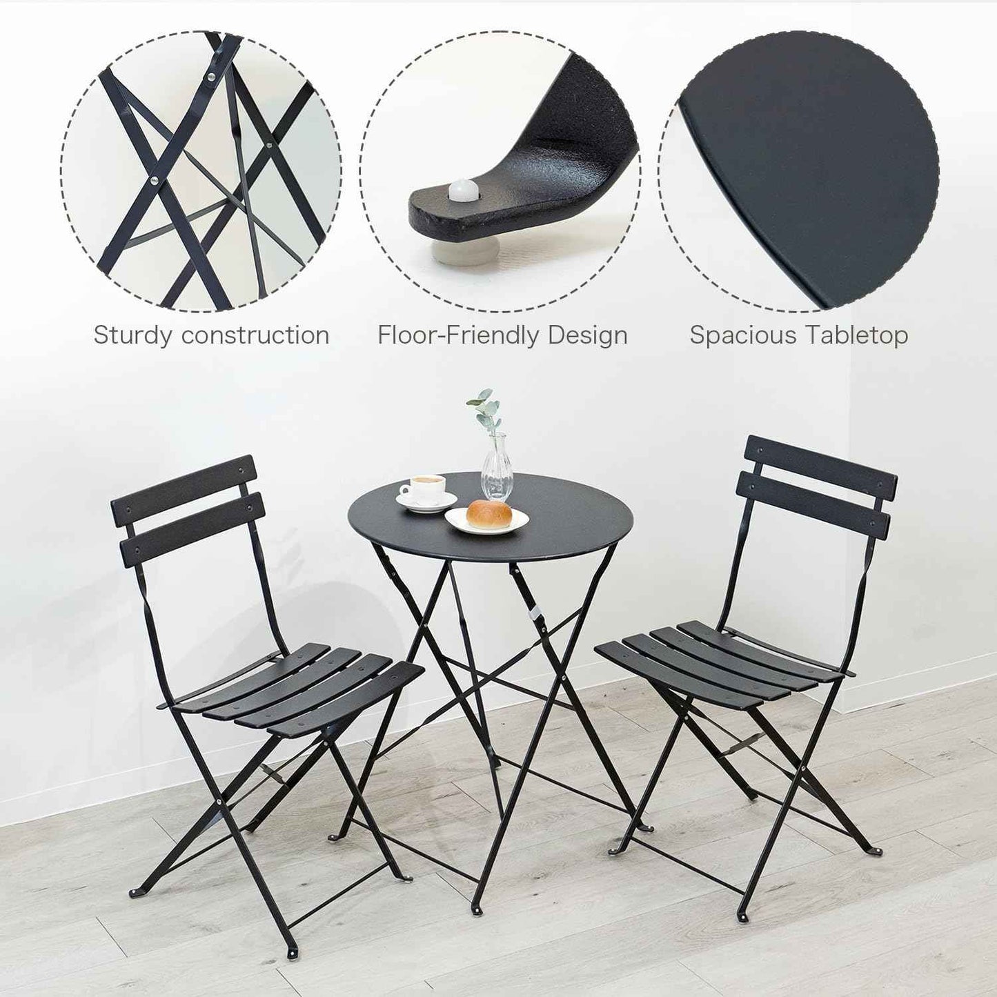 Indoor/Outdoor 3-Piece Foldable Bistro Set, Folding Outdoor Patio Furniture Sets, 2 Chairs and 1 Table, Weather-Resistant Outdoor/Indoor Conversation Set for Patio, Yellow, Black, US001