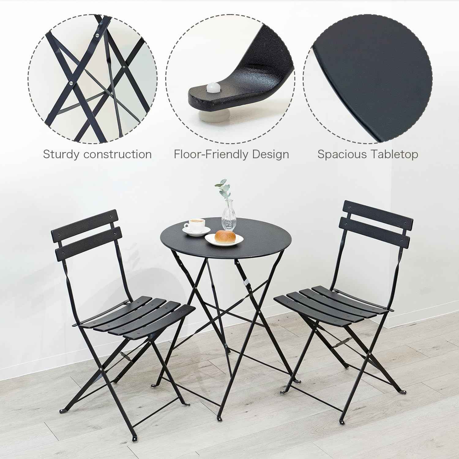 Indoor/Outdoor 3-Piece Foldable Bistro Set, Folding Outdoor Patio Furniture Sets, 2 Chairs and 1 Table, Weather-Resistant Outdoor/Indoor Conversation Set for Patio, Yellow, Black, US001
