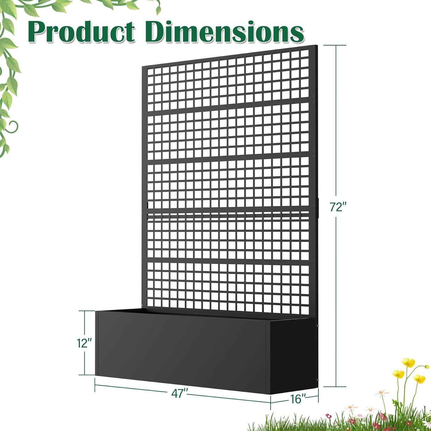 Metal Planter Box with Trellis 47" L x 16" W x 72" H, Raised Garden Bed with Privacy Screen, Privacy Planters for Climbing Plants, Flowers, Vegetables, Fruits