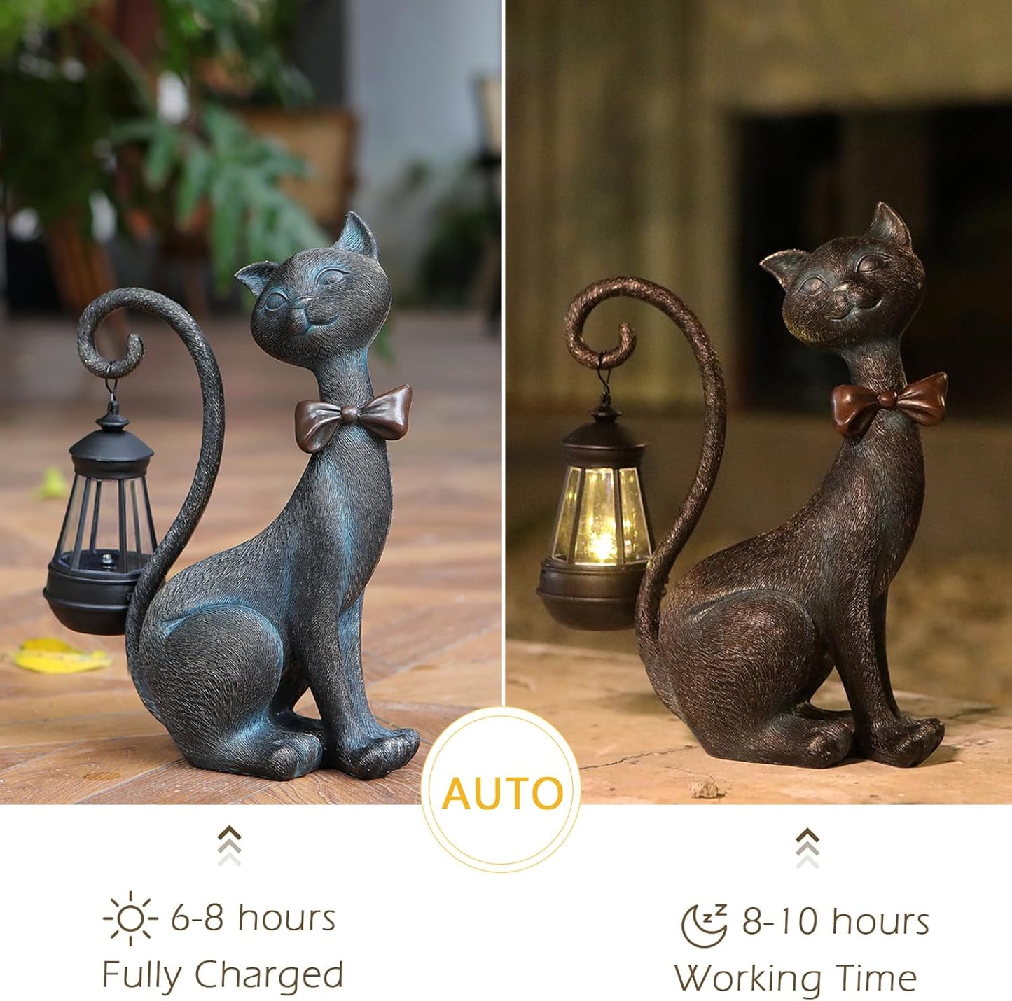 Whimsical Outdoor Cat Statues with Solar Garden Lantern:Cat Garden Statues for Outside Fall Decor Clearance,Outdoor Figurine for Yard Art Lawn Ornaments Patio Balcony Home House - Birthday Gifts