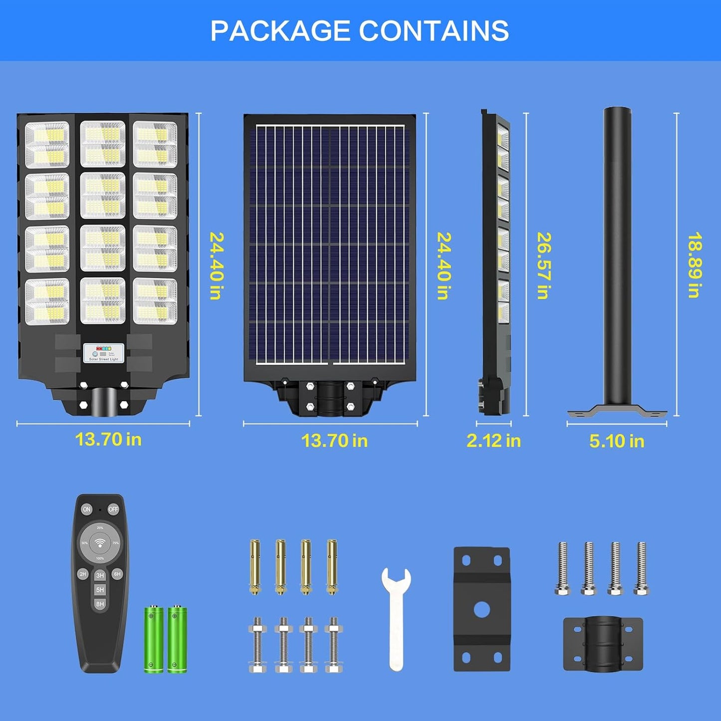 CEDIO Solar Street Lights Outdoor Solar Parking Lot Lights Commercial 8000W LED Street Light Waterproof IP66 Dusk to Dawn with Motion Sensor (8000W-2PACK)