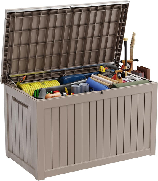 XXL 230 Gallon Large Resin Deck Box, Lockable Outdoor Storage Box for Patio Cushions Storage Furniture,Garden Tools, Pool Supplies, Weatherproof and UV Resistant- Grey (230 Gallon)